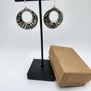 Sterling silver marked Turquoise Vintage earrings.   Striking silver!